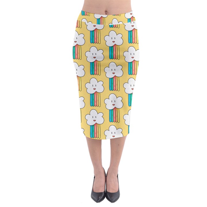 Smile Cloud Rainbow Pattern Yellow Midi Pencil Skirt