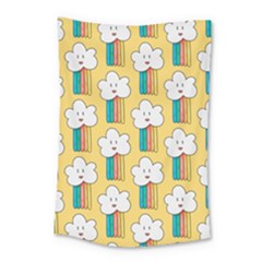 Smile Cloud Rainbow Pattern Yellow Small Tapestry by Apen