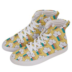 Smile Cloud Rainbow Pattern Yellow Men s Hi-top Skate Sneakers by Apen