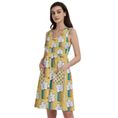 Smile Cloud Rainbow Pattern Yellow Sleeveless Dress With Pocket by Apen