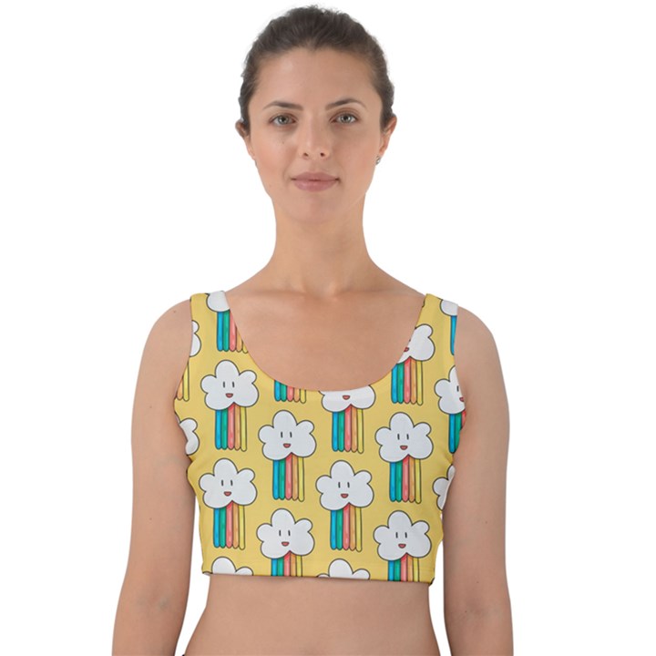 Smile Cloud Rainbow Pattern Yellow Velvet Crop Top