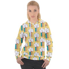 Smile Cloud Rainbow Pattern Yellow Women s Overhead Hoodie by Apen