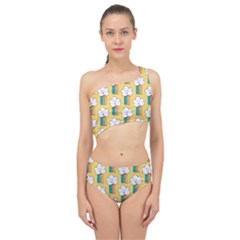 Smile Cloud Rainbow Pattern Yellow Spliced Up Two Piece Swimsuit by Apen