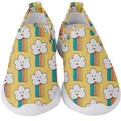 Smile Cloud Rainbow Pattern Yellow Kids  Slip On Sneakers by Apen