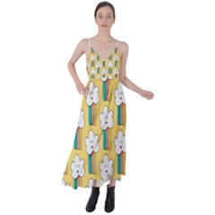 Smile Cloud Rainbow Pattern Yellow Tie Back Maxi Dress by Apen