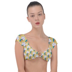 Smile Cloud Rainbow Pattern Yellow Cap Sleeve Ring Bikini Top by Apen