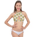 Smile Cloud Rainbow Pattern Yellow Cross Front Halter Bikini Top View1