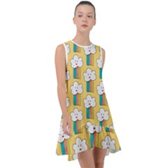 Smile Cloud Rainbow Pattern Yellow Frill Swing Dress by Apen