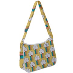 Smile Cloud Rainbow Pattern Yellow Zip Up Shoulder Bag by Apen