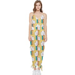 Smile Cloud Rainbow Pattern Yellow Sleeveless Tie Ankle Chiffon Jumpsuit by Apen