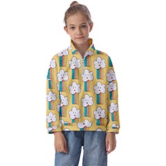 Smile Cloud Rainbow Pattern Yellow Kids  Half Zip Hoodie by Apen