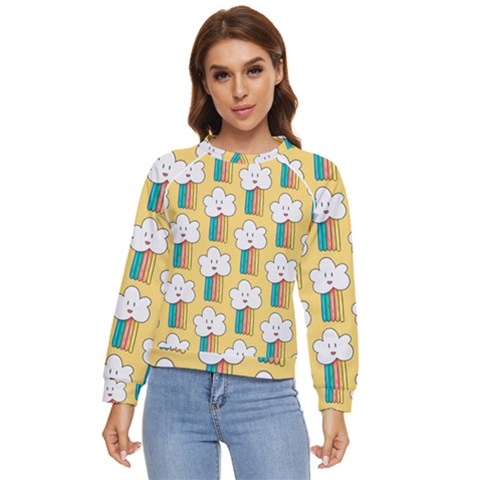 Smile Cloud Rainbow Pattern Yellow Women s Long Sleeve Raglan T-shirt by Apen