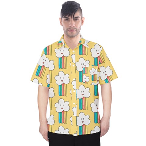 Smile Cloud Rainbow Pattern Yellow Men s Hawaii Shirt by Apen