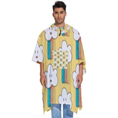 Smile Cloud Rainbow Pattern Yellow Men s Hooded Rain Ponchos by Apen