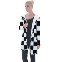 Chess Board Background Design Longline Hooded Cardigan by Apen