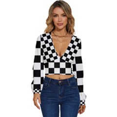 Chess Board Background Design Long Sleeve Deep-v Velour Top by Apen