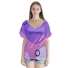 Hand Drawn Abstract Organic Shapes Background V-neck Flutter Sleeve Top by Apen