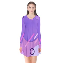 Hand Drawn Abstract Organic Shapes Background Long Sleeve V-neck Flare Dress by Apen