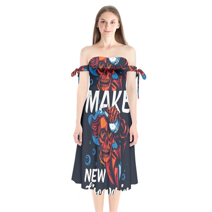 Make devil discovery  Shoulder Tie Bardot Midi Dress