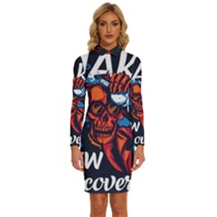 Make Devil Discovery  Long Sleeve Shirt Collar Bodycon Dress