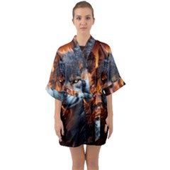 Be Dare For Everything Half Sleeve Satin Kimono 