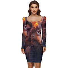 Be Fearless Women Long Sleeve Ruched Stretch Jersey Dress by Saikumar