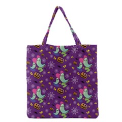 Pumpkin Ghost Skeleton Pattern Grocery Tote Bag by Jatiart