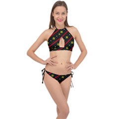 Background Pattern Texture Design Cross Front Halter Bikini Set by Jatiart