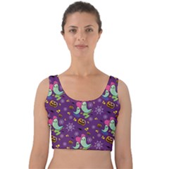 Pumpkin Ghost Skeleton Pattern Velvet Crop Top by Jatiart