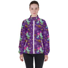 Pumpkin Ghost Skeleton Pattern Women s High Neck Windbreaker by Jatiart