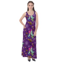 Pumpkin Ghost Skeleton Pattern Sleeveless Velour Maxi Dress by Jatiart