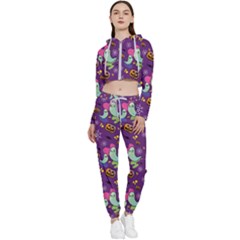 Pumpkin Ghost Skeleton Pattern Cropped Zip Up Lounge Set by Jatiart