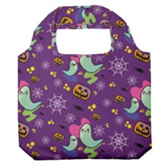 Pumpkin Ghost Skeleton Pattern Premium Foldable Grocery Recycle Bag by Jatiart