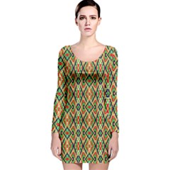 Pattern Design Vintage Abstract Long Sleeve Velvet Bodycon Dress