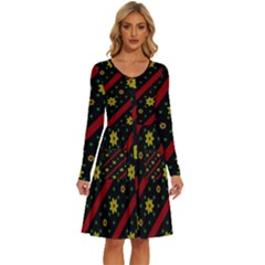 Background Pattern Texture Design Long Sleeve Dress With Pocket by Jatiart