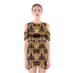 Peacock Feathers Shoulder Cutout One Piece Dress