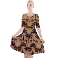 Peacock Feathers Quarter Sleeve A-line Dress by Jatiart