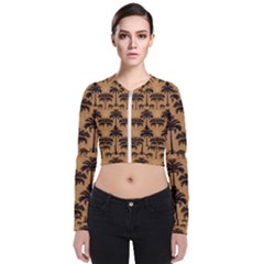 Camel Palm Tree Patern Long Sleeve Zip Up Bomber Jacket by Jatiart