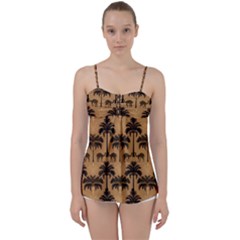 Camel Palm Tree Patern Babydoll Tankini Top by Jatiart