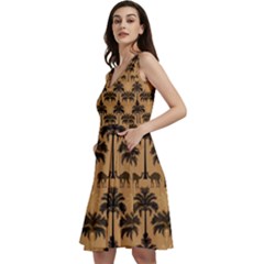 Camel Palm Tree Patern Sleeveless V-neck Skater Dress With Pockets by Jatiart