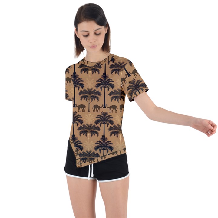 Peacock Feathers Asymmetrical Short Sleeve Sports T-Shirt