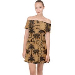 Camel Palm Tree Patern Off Shoulder Chiffon Dress by Jatiart