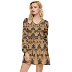 Peacock Feathers Tiered Long Sleeve Mini Dress