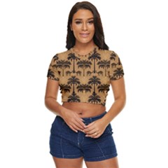 Peacock Feathers Side Button Cropped T-shirt by Jatiart