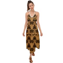 Camel Palm Tree Patern Halter Tie Back Dress  by Jatiart