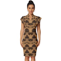 Peacock Feathers Vintage Frill Sleeve V-neck Bodycon Dress by Jatiart