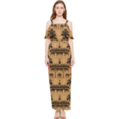 Camel Palm Tree Patern Draped Sleeveless Chiffon Jumpsuit by Jatiart