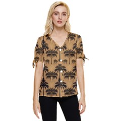 Camel Palm Tree Patern Bow Sleeve Button Up Top by Jatiart