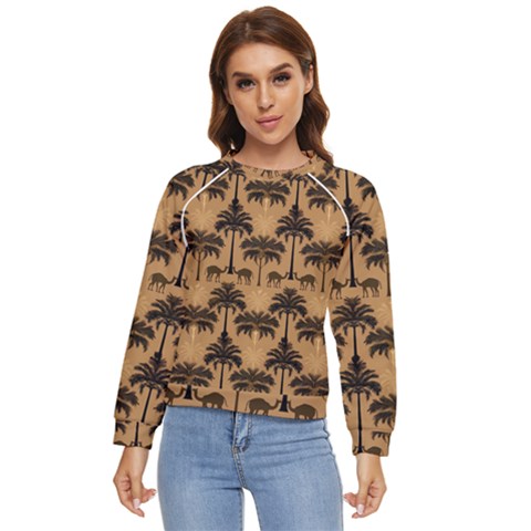 Camel Palm Tree Patern Women s Long Sleeve Raglan T-shirt by Jatiart