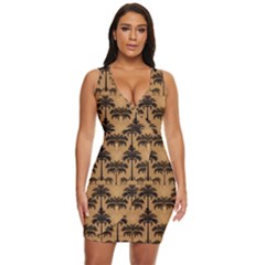 Camel Palm Tree Patern Draped Bodycon Dress by Jatiart